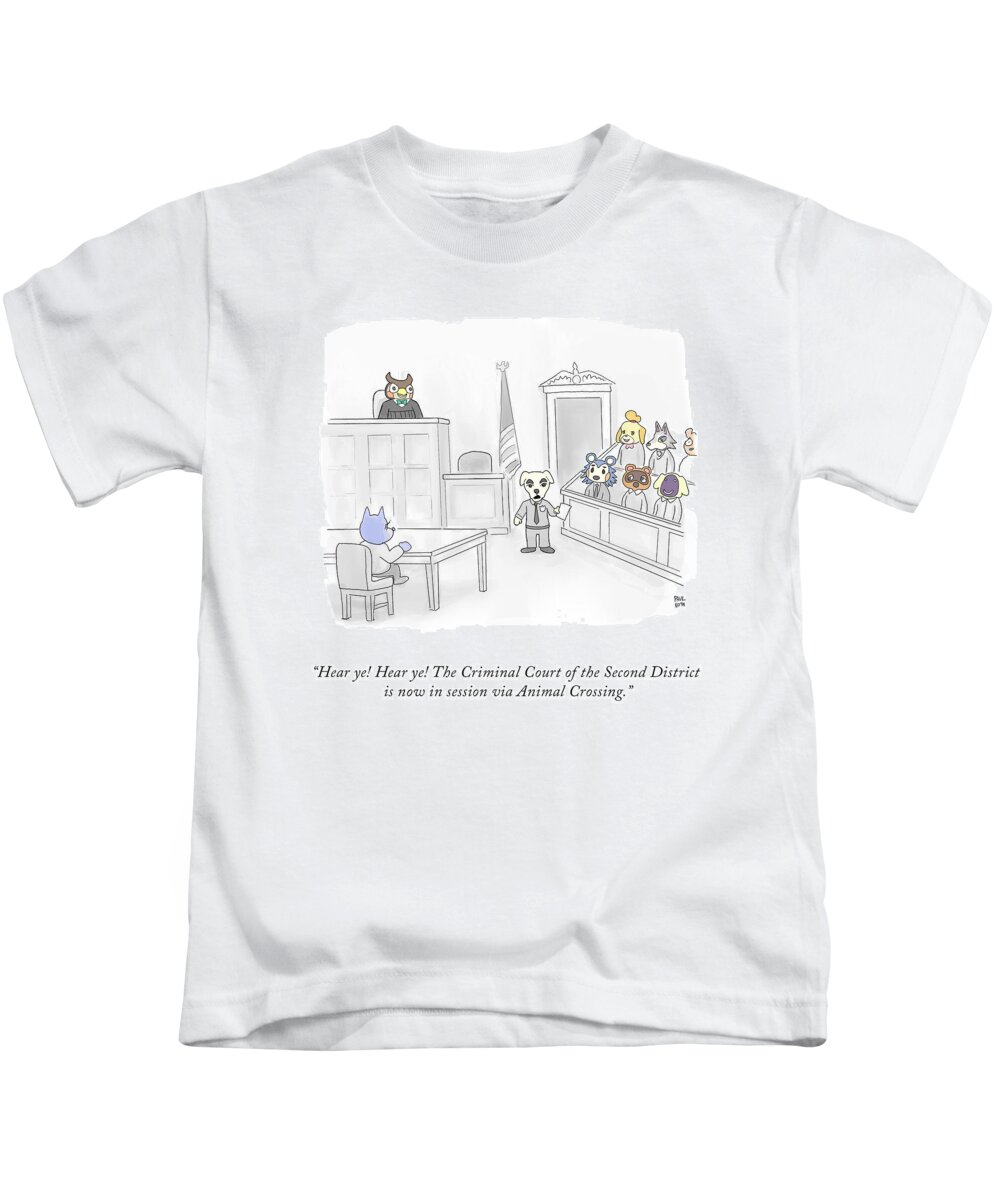 hear Ye! Hear Ye! The Criminal Court Of The Second District Is Now In Session Via Animal Crossing. Kids T-Shirt featuring the drawing Animal Crossing Court by Paul Noth