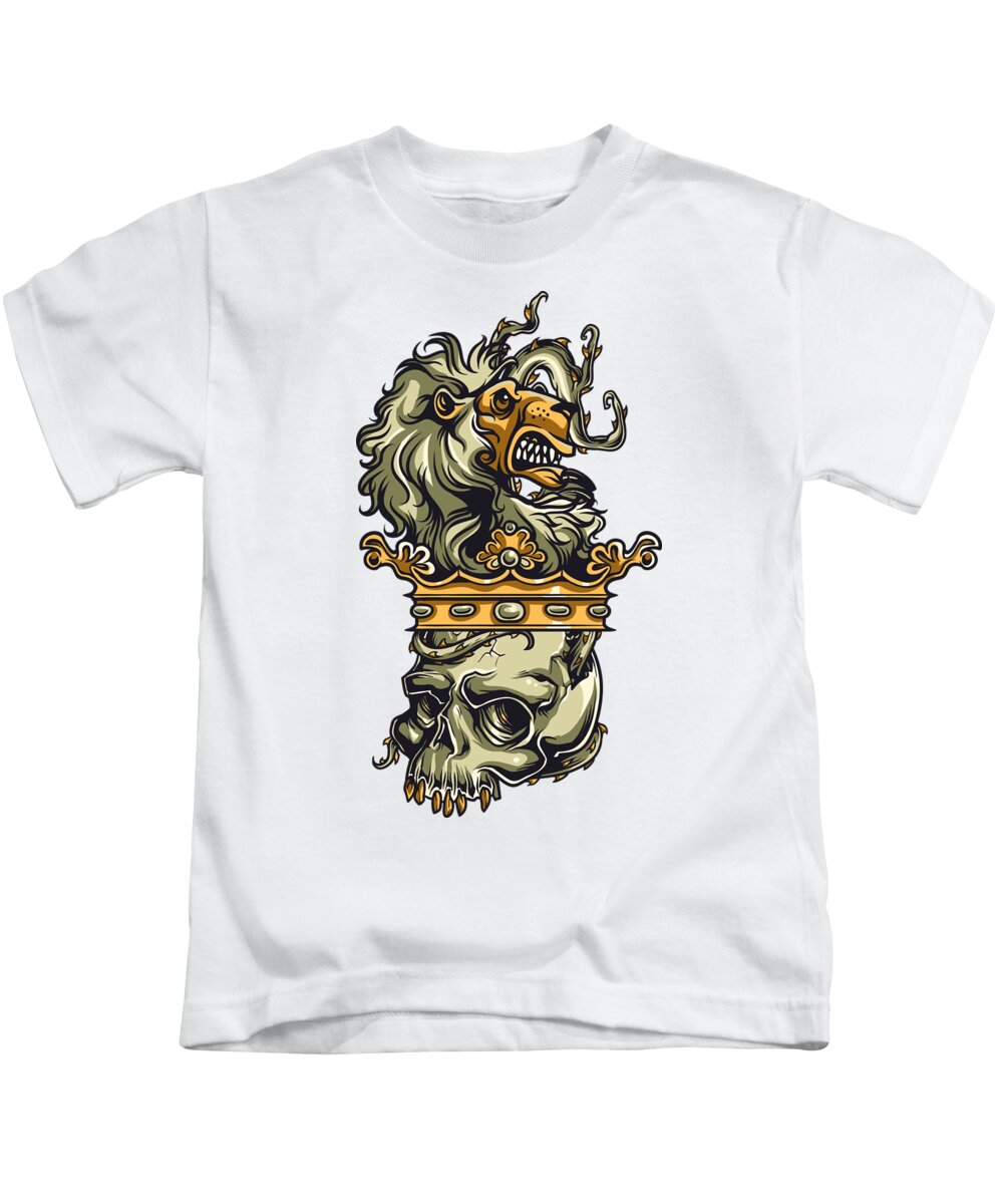 Lion Kids T-Shirt featuring the digital art Animal Kingdom Lion Crown Skull by Jacob Zelazny