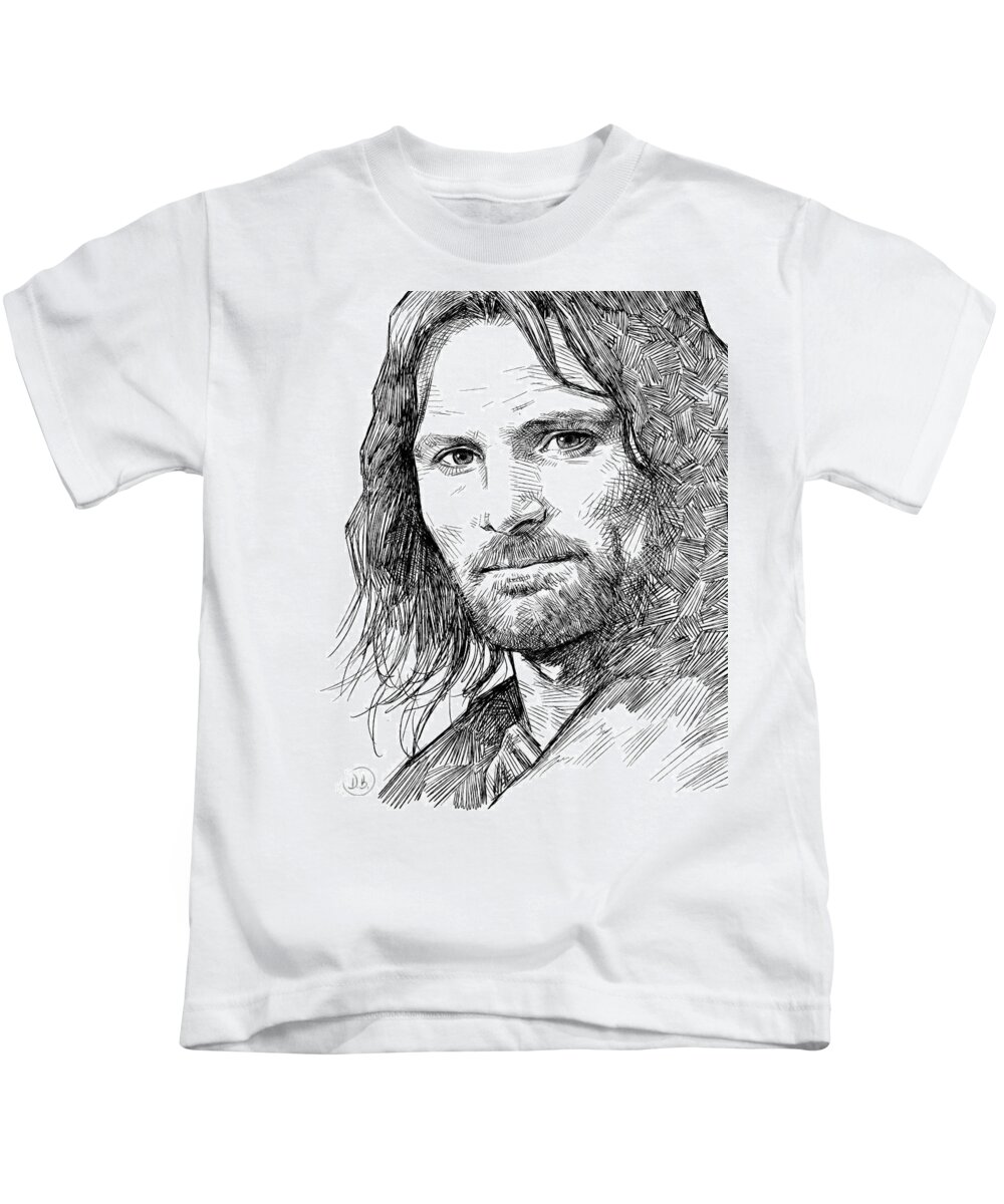 Aragorn Kids T-Shirt featuring the digital art Aragorn - Viggo Mortensen by Darko B