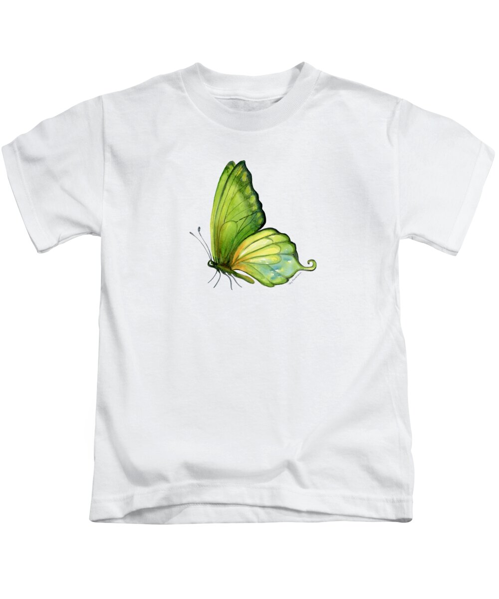 Sap Kids T-Shirt featuring the painting 5 Sap Green Butterfly by Amy Kirkpatrick