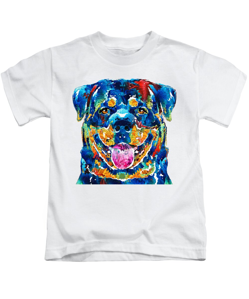 Rottweiler Kids T-Shirt featuring the painting Colorful Rottie Art - Rottweiler by Sharon Cummings by Sharon Cummings