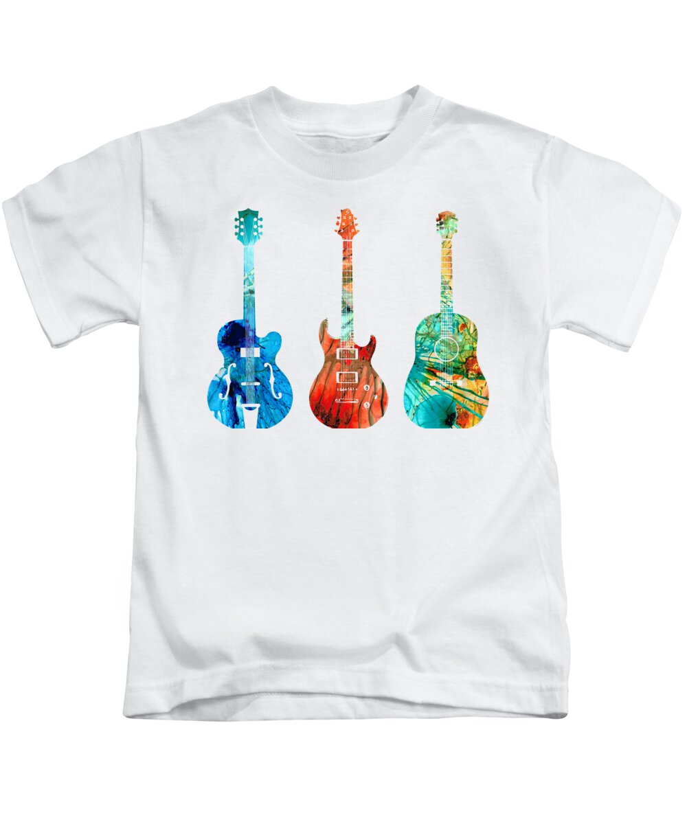 Guitar Kids T-Shirt featuring the painting Abstract Guitars by Sharon Cummings by Sharon Cummings