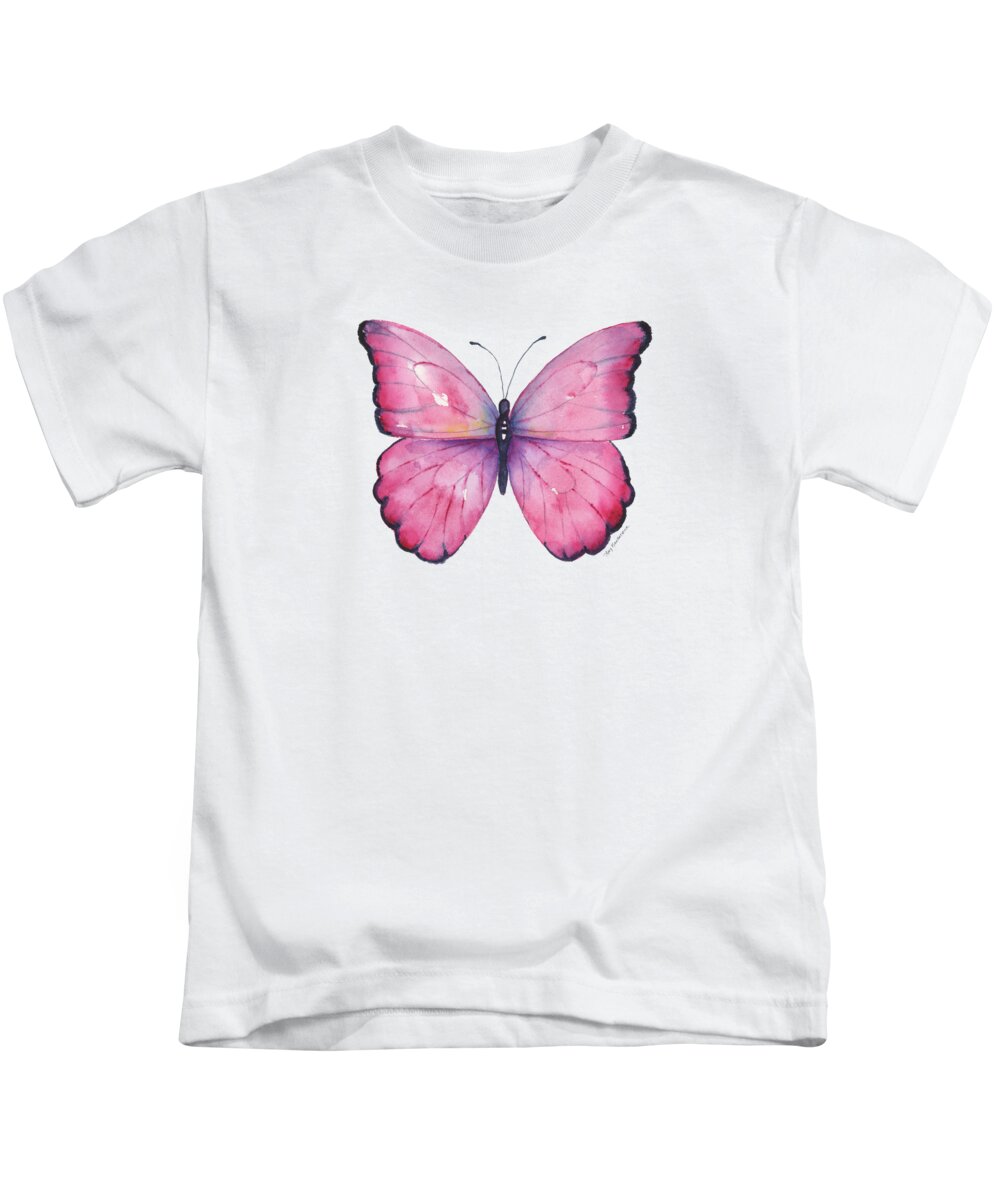 Pink Butterfly Kids T-Shirt featuring the painting 105 Pink Celestina Butterfly by Amy Kirkpatrick