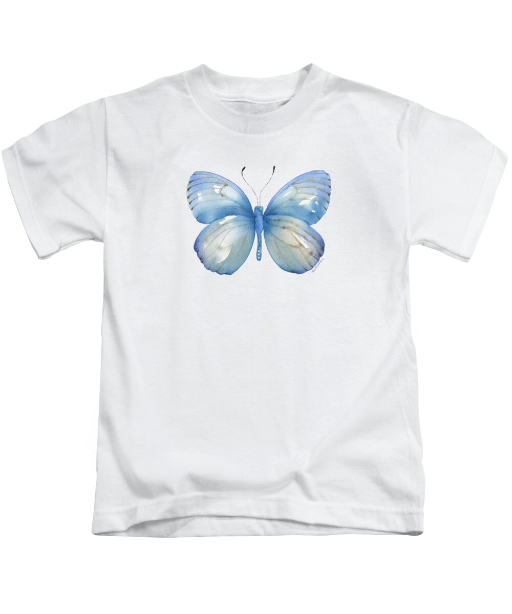 Blue And Brown Butterfly Kids T-Shirt featuring the painting 112 Blue Marcia Butterfly by Amy Kirkpatrick