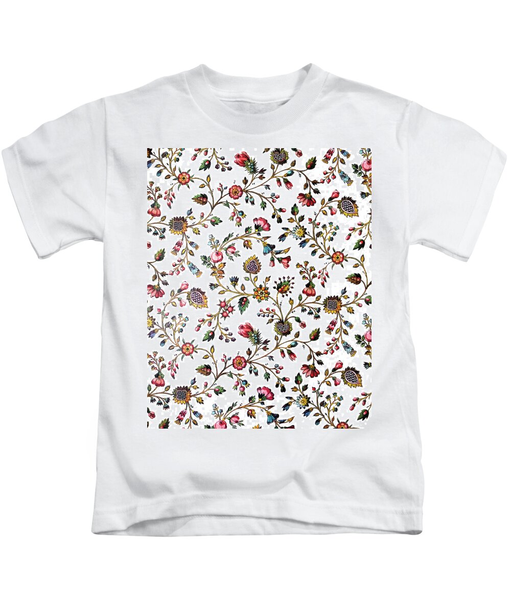 French Provincial Kids T-Shirt featuring the drawing Vintage French Provincial Country Floral Design by Peggy Collins