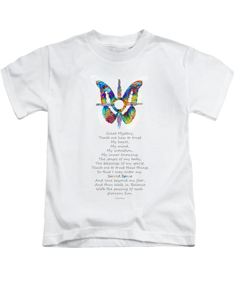 Butterfly Kids T-Shirt featuring the painting Native American Healing Prayer - Sun Symbol - Sharon Cummings by Sharon Cummings