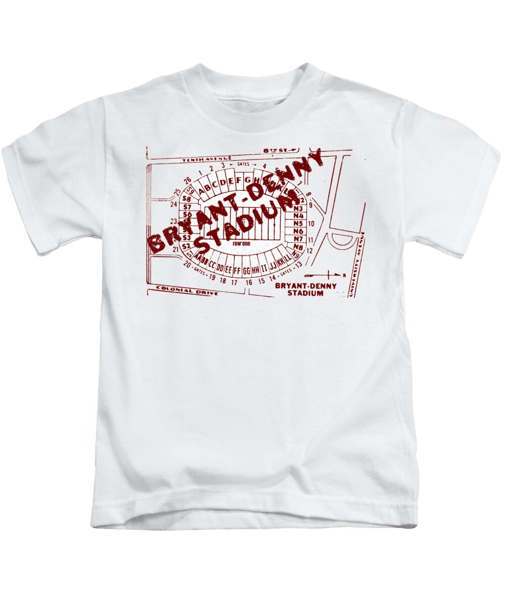 Alabama Kids T-Shirt featuring the mixed media 1981 Bryant-Denny Stadium Map by Row One Brand