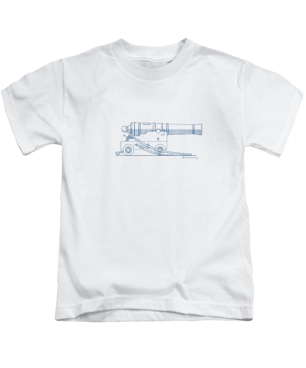 Sailing Vessels Kids T-Shirt featuring the drawing Sailing ship cannon by Panagiotis Mastrantonis