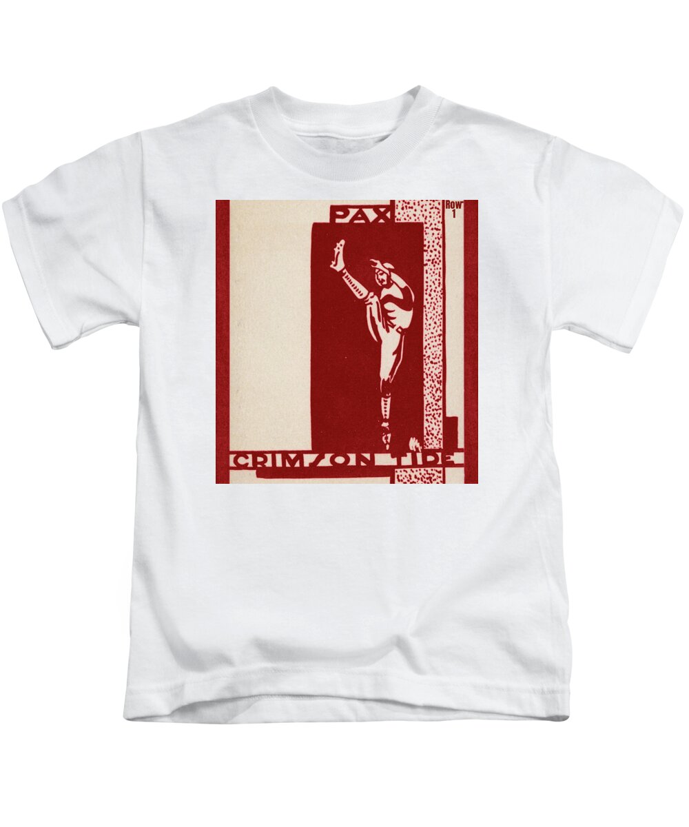 Alabama Kids T-Shirt featuring the mixed media 1930 Pax Crimson Tide Vintage Alabama Football Player Art by Row One Brand