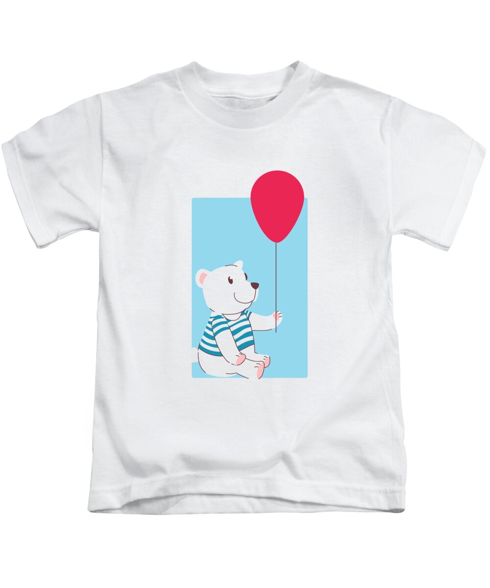Adorable Kids T-Shirt featuring the digital art Baby Polar Bear Holding a Balloon by Jacob Zelazny