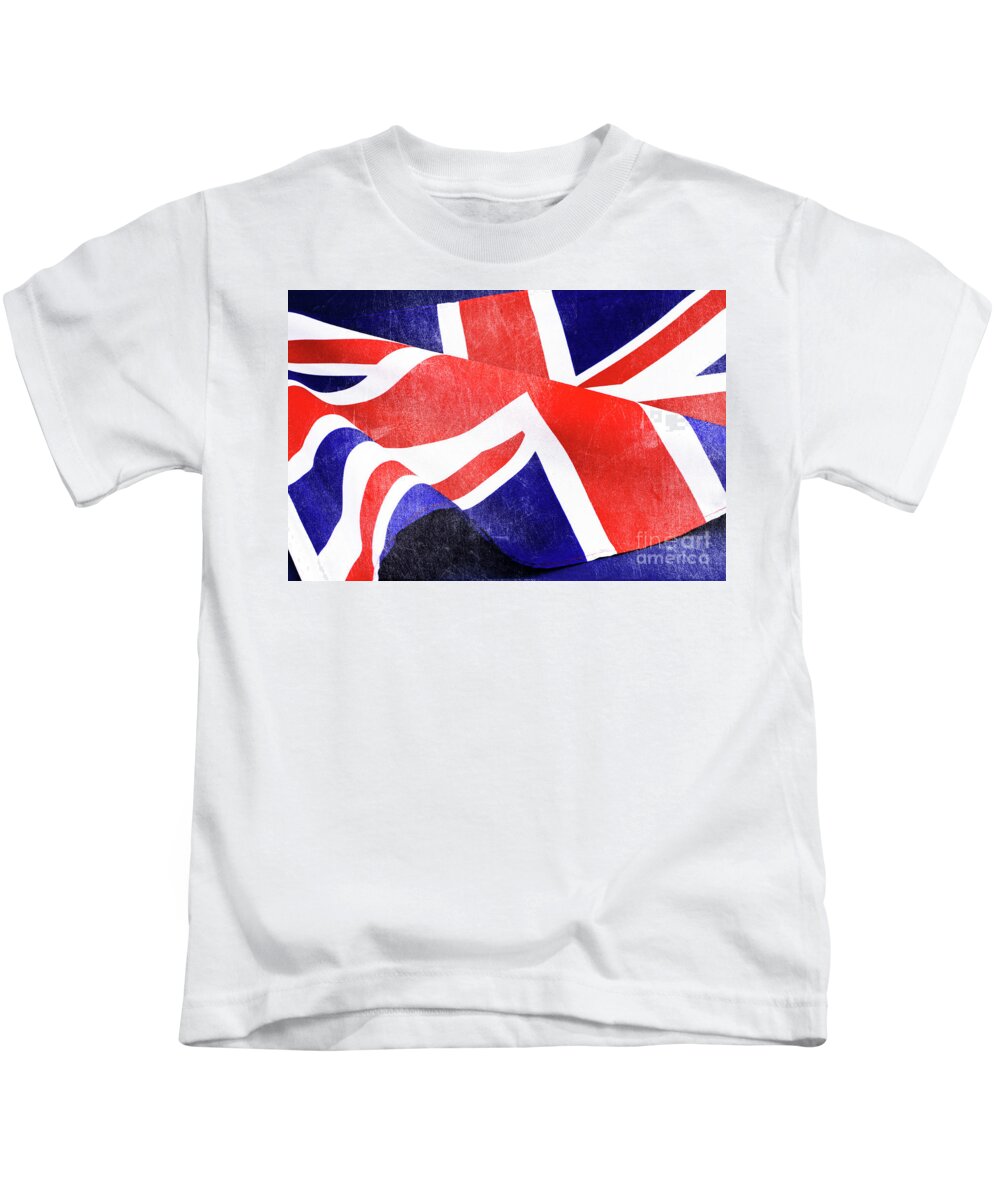 Grunge Kids T-Shirt featuring the photograph Background close up of British Union Jack flag for Great Britain by Milleflore Images