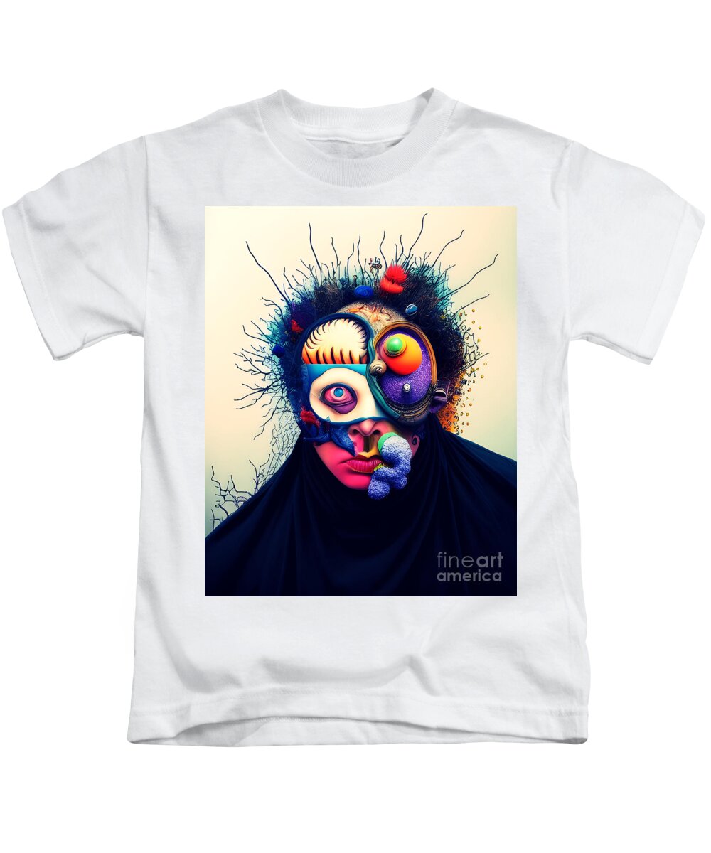 Selfportrait Kids T-Shirt featuring the mixed media Bad Hair Day AND Bad Face Day by Claudia Zahnd-Prezioso