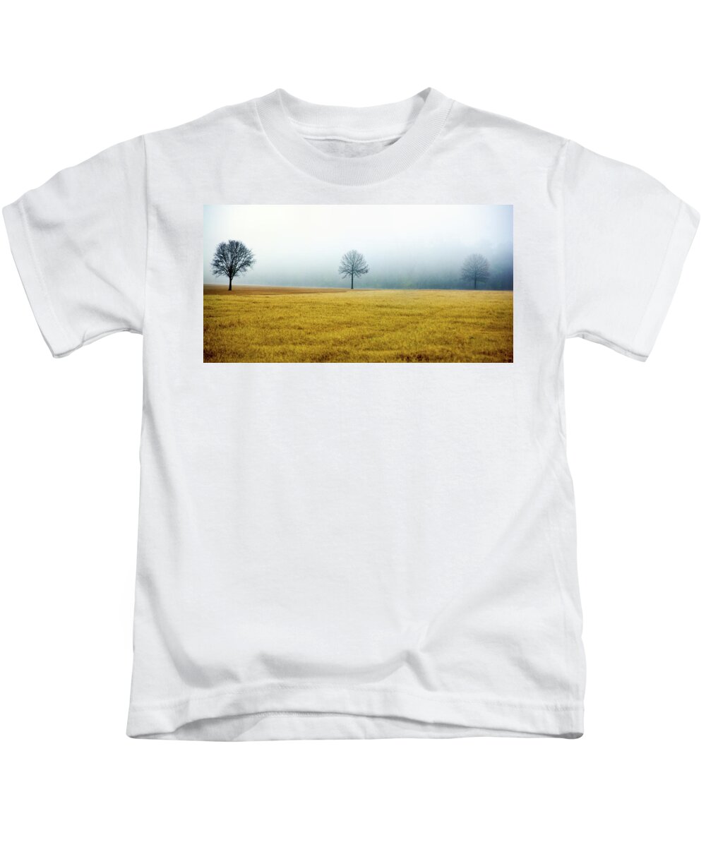 Winter Kids T-Shirt featuring the photograph Bare Trees on Golden Grass by WAZgriffin Digital