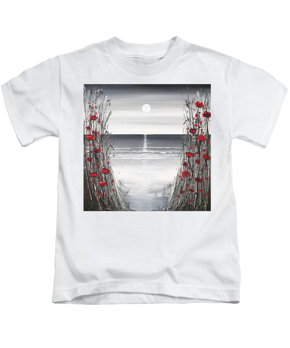 Red Poppies Kids T-Shirt featuring the painting Beach of Poppies by Amanda Dagg