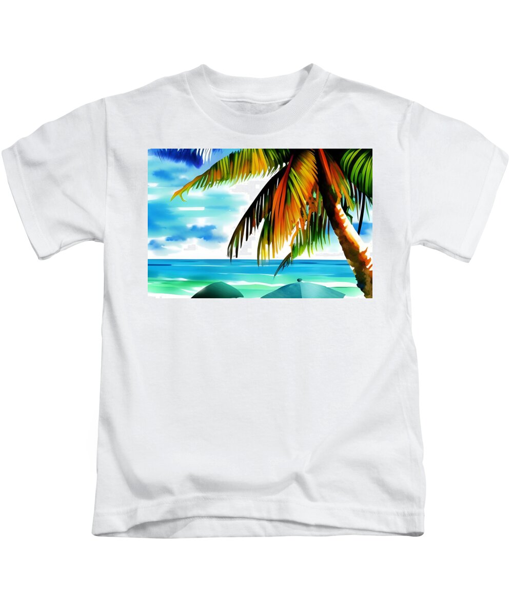 Beach Kids T-Shirt featuring the digital art Beach Palm by Katrina Gunn