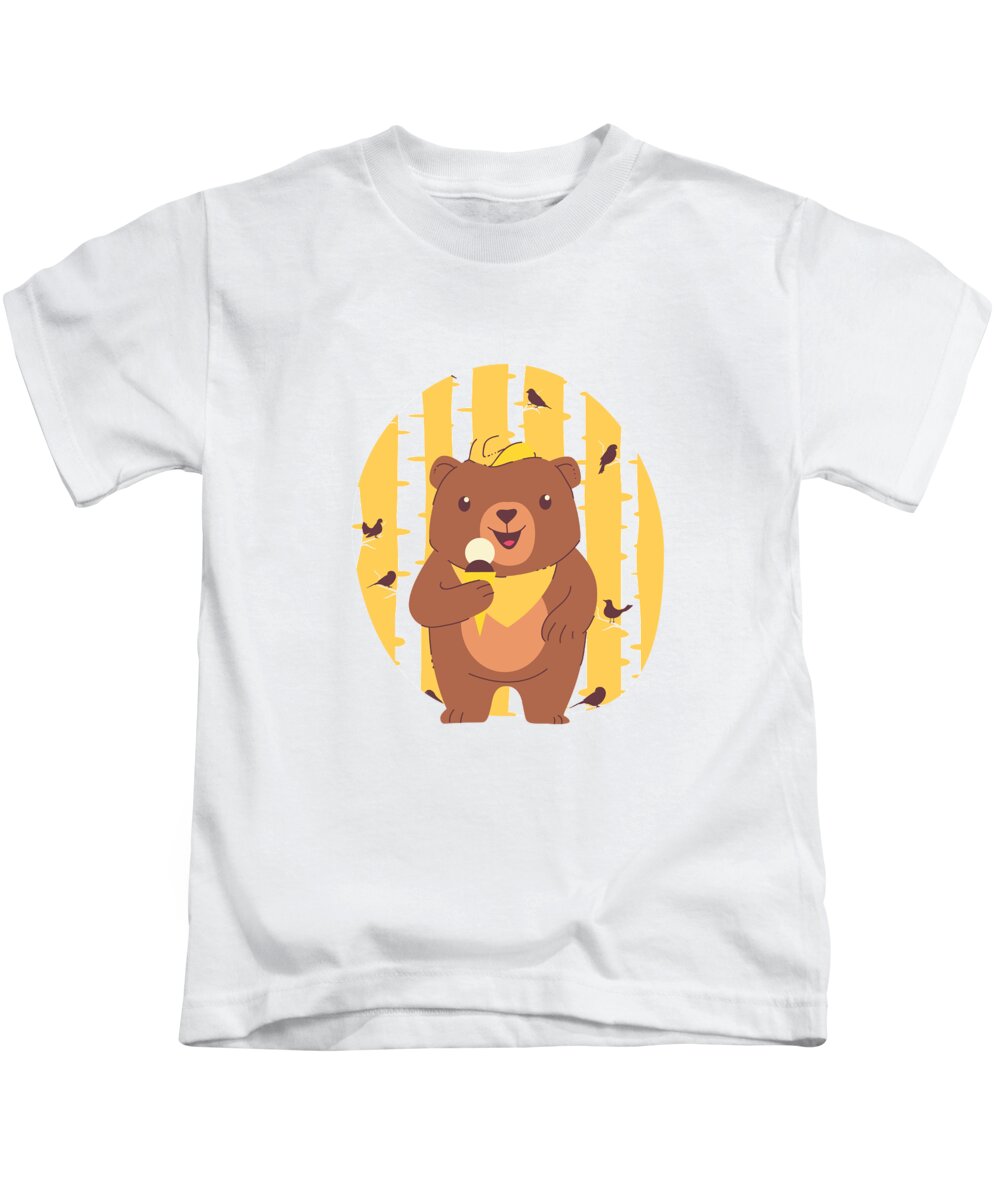 Adorable Kids T-Shirt featuring the digital art Bear Cub Eating Ice Cream in Forest by Jacob Zelazny
