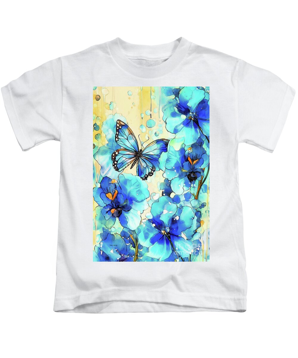 Blue Butterfly Kids T-Shirt featuring the painting Beautiful Blue Butterfly by Tina LeCour