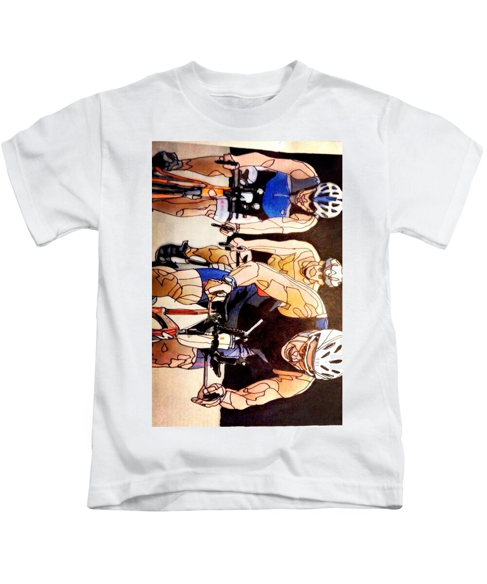 Bike Kids T-Shirt featuring the mixed media Bikers by Bryan Brouwer