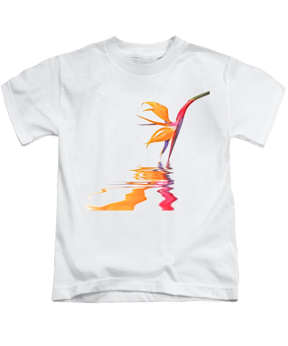 Flower Kids T-Shirt featuring the photograph Strelitzia, Bird of paradise reflections by Delphimages Photo Creations