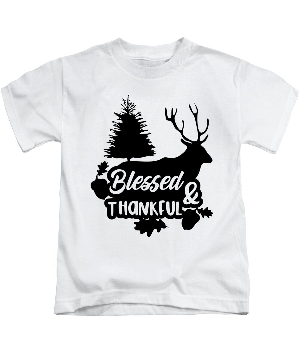 Elk Kids T-Shirt featuring the digital art Blessed Thankful Thanksgiving Elk by Jacob Zelazny