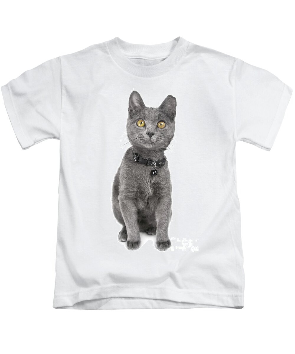 Cat Kids T-Shirt featuring the photograph Blue Kitty Kat Joy by Renee Spade Photography