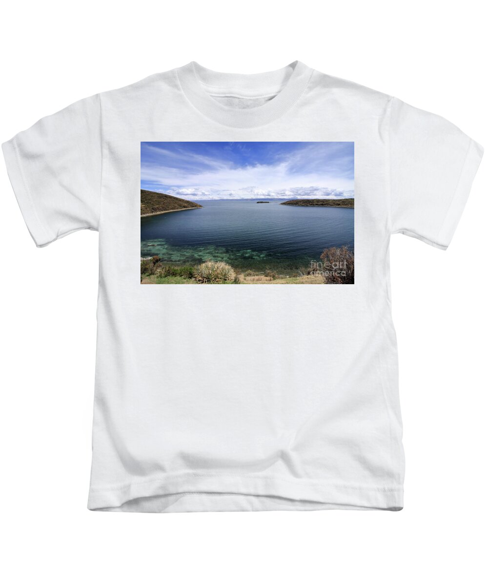 Nature Kids T-Shirt featuring the photograph Blue Lagoon, Lake Titicaca, Bolivia by Aidan Moran