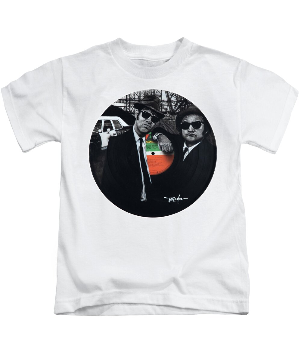 Record Album Kids T-Shirt featuring the painting Blues Brothers Briefcase Full Of Blues by Dan Menta