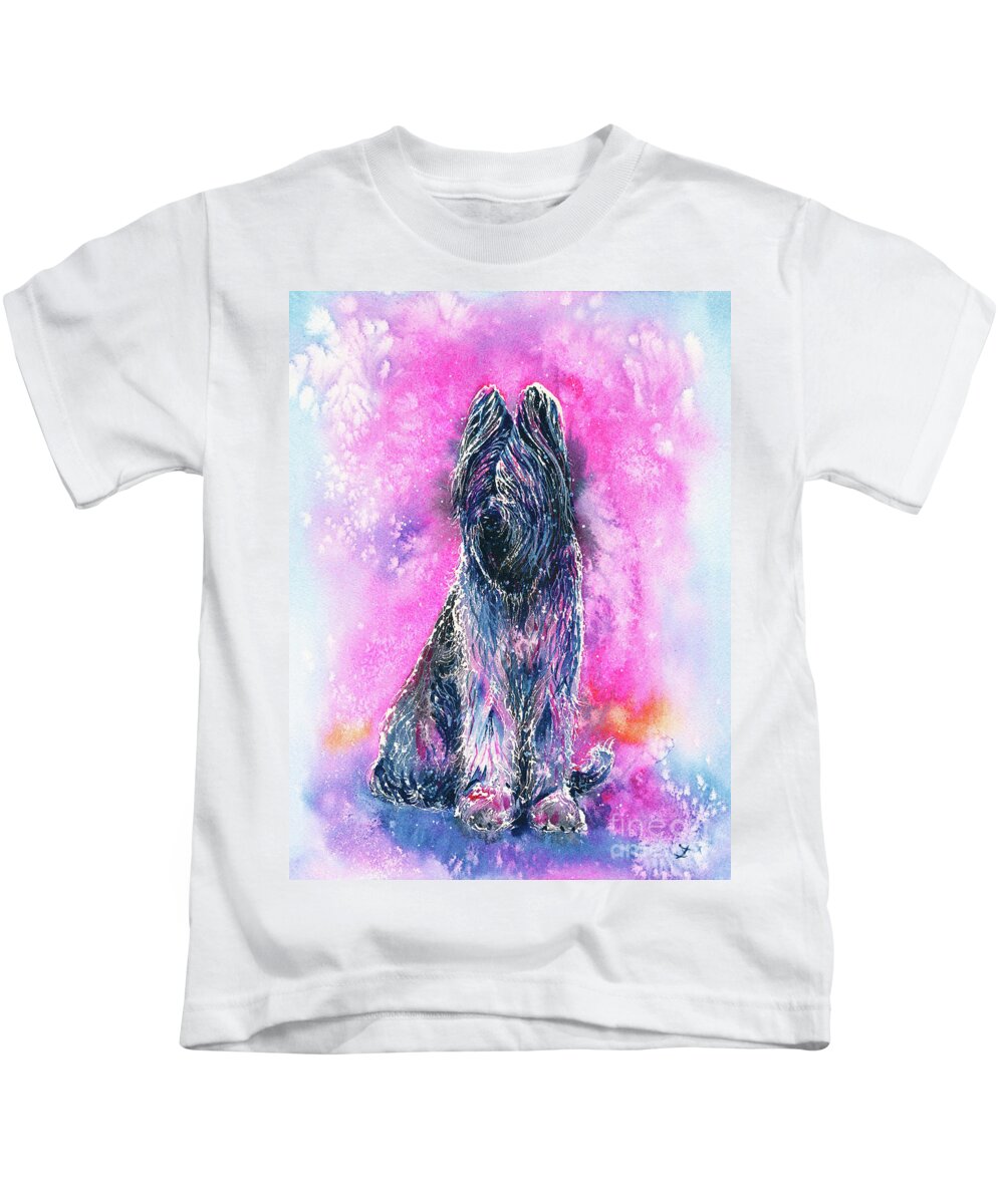 Briard Kids T-Shirt featuring the painting Briard by Zaira Dzhaubaeva