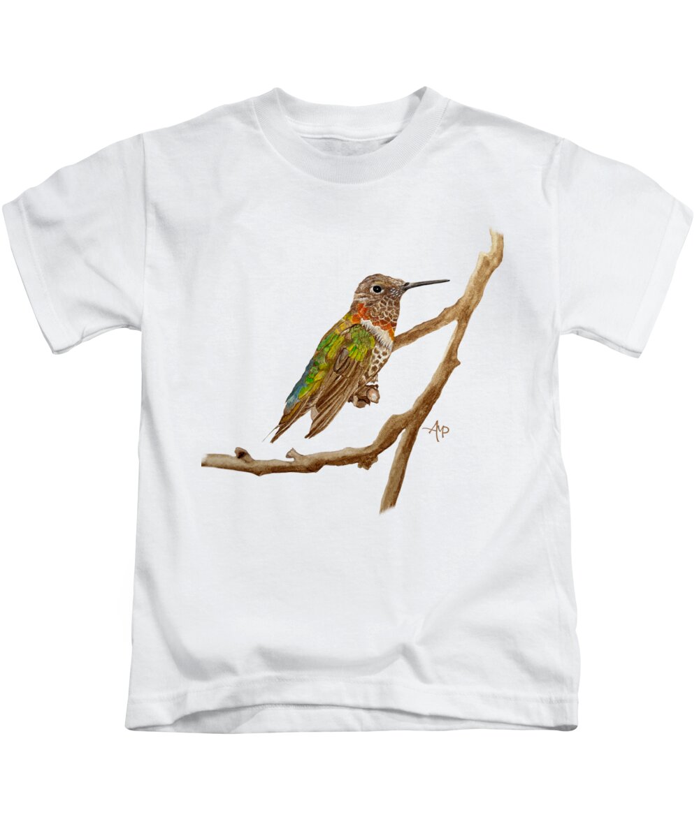 Hummingbird Kids T-Shirt featuring the painting Bright Colored Hummingbird by Angeles M Pomata