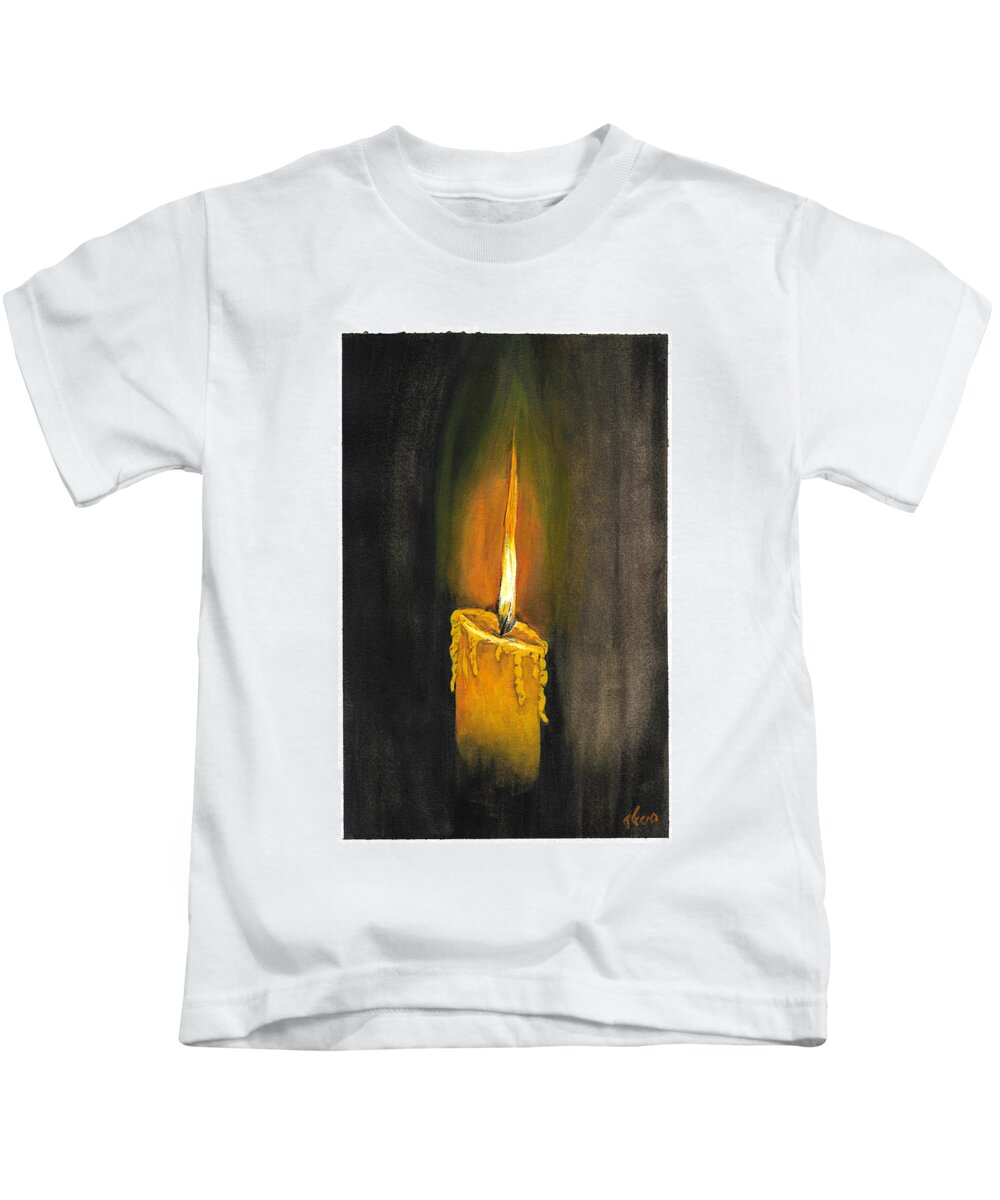 Candle Kids T-Shirt featuring the painting Burning candle by Tatiana Fess