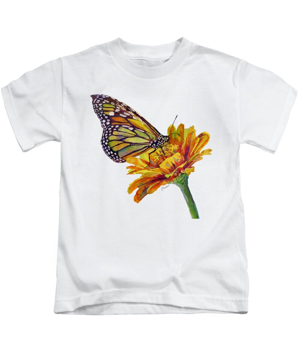Butterfly Kids T-Shirt featuring the painting Butterfly Kiss on White by Hailey E Herrera