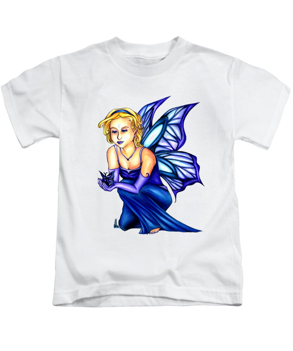Blond Fairy Kids T-Shirt featuring the drawing Butterfly with Blond Fairy Drawing by Kristin Aquariann