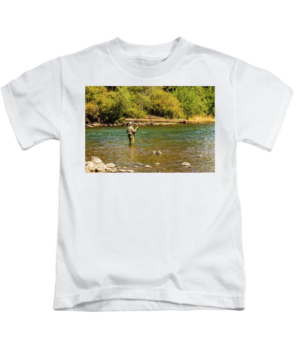 Landscapes Kids T-Shirt featuring the photograph Campbell River Fly Fishermen by Claude Dalley