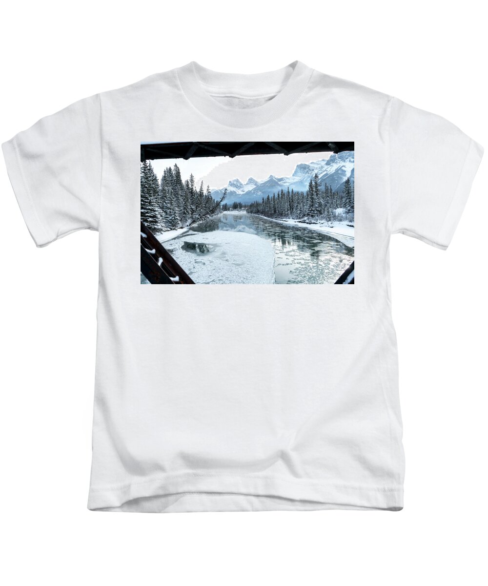 #canmorewinter Kids T-Shirt featuring the pyrography Canmore Winter by Marie Conboy