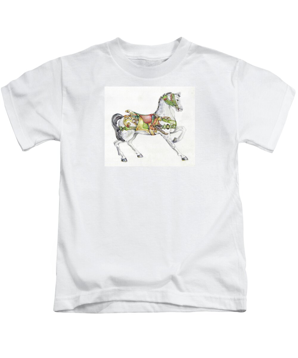 Carousel Kids T-Shirt featuring the painting 'Carousel Horse' by Penny Taylor-Beardow