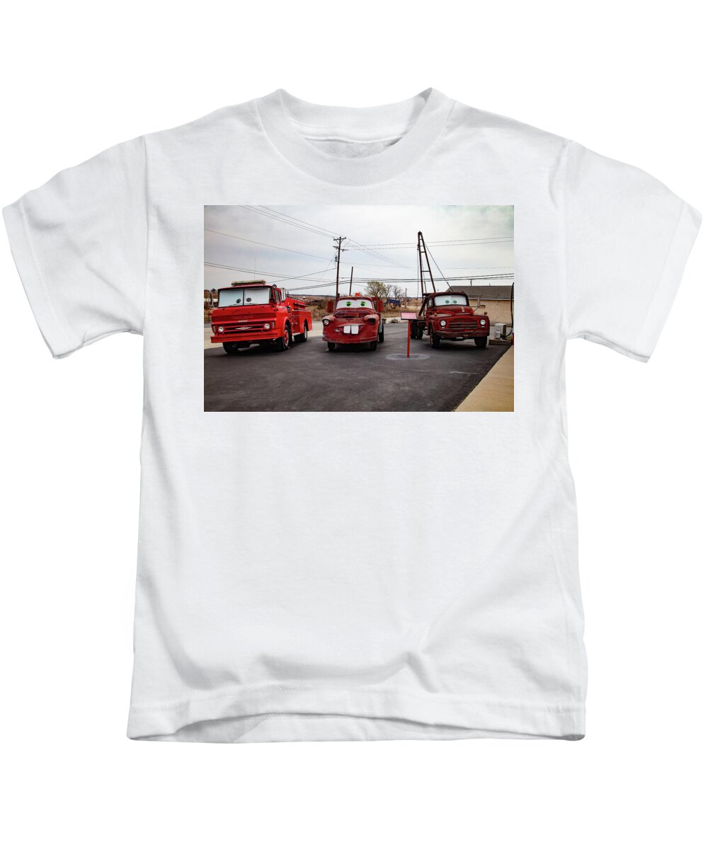 Cars On Route 66 Kids T-Shirt featuring the photograph Cars on Route 66 in Galena Kansas by Eldon McGraw