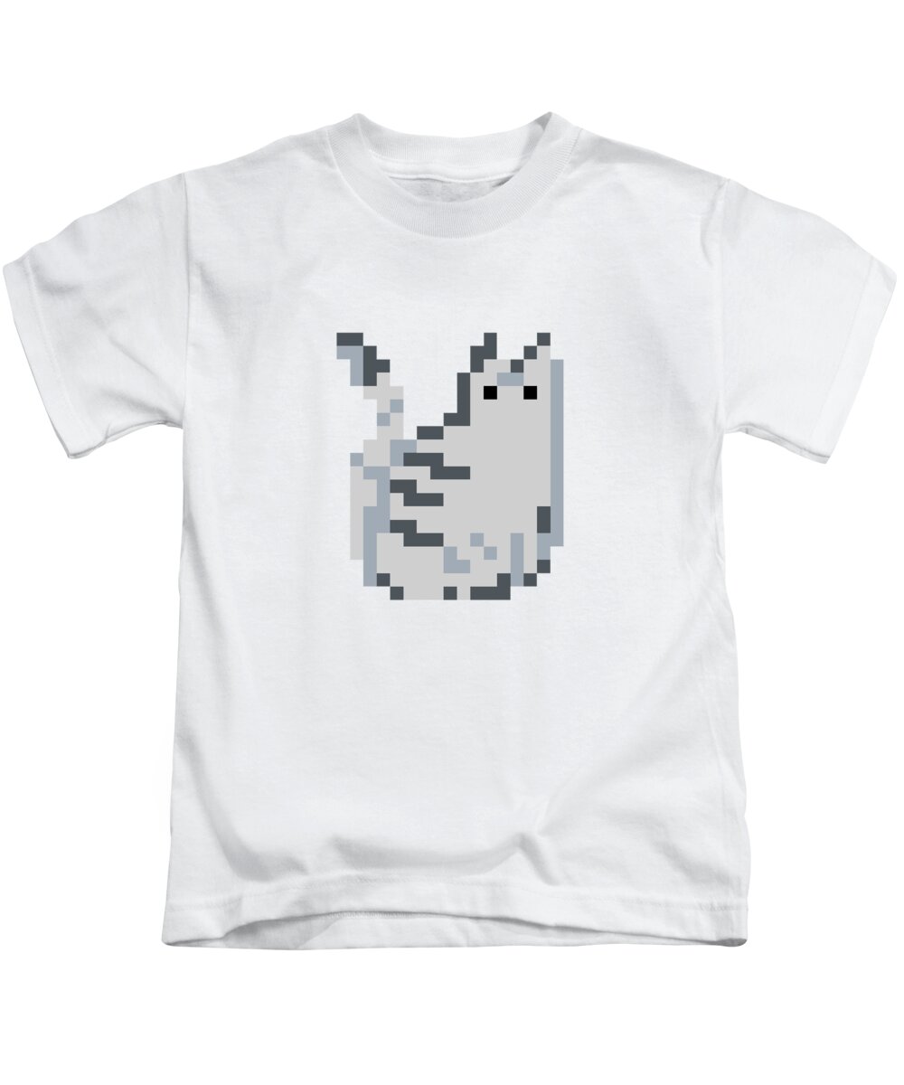 Untouched Federal For a day trip Cat Pixel Art - grey Kids T-Shirt by Andrea - Fine Art America