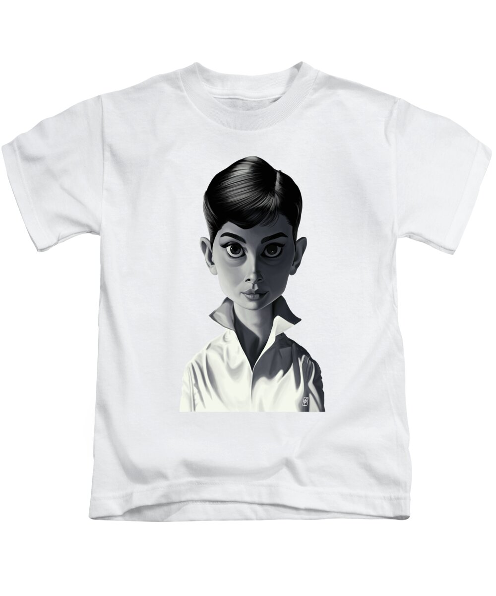 Illustration Kids T-Shirt featuring the digital art Celebrity Sunday - Audrey Hepburn by Rob Snow