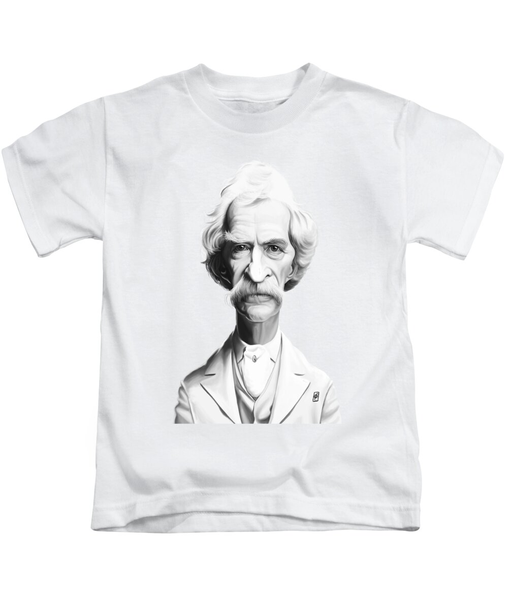 Illustration Kids T-Shirt featuring the digital art Celebrity Sunday - Mark Twain by Rob Snow