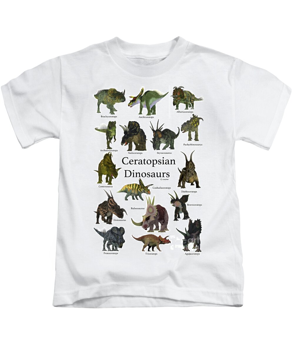 Ceratops Kids T-Shirt featuring the digital art Ceratopsian Dinosaurs by Corey Ford