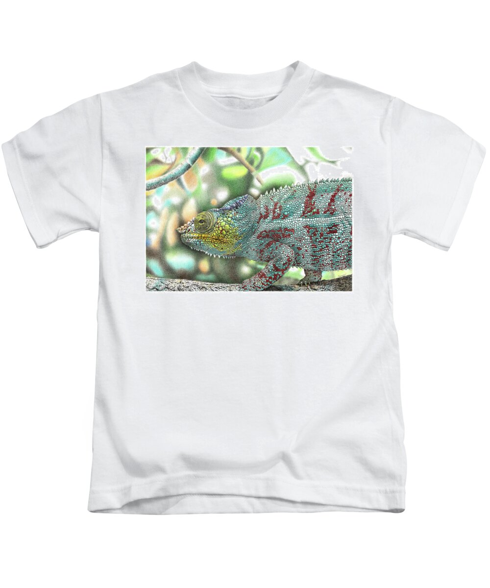 Chameleon Kids T-Shirt featuring the drawing Chameleon by Casey 'Remrov' Vormer