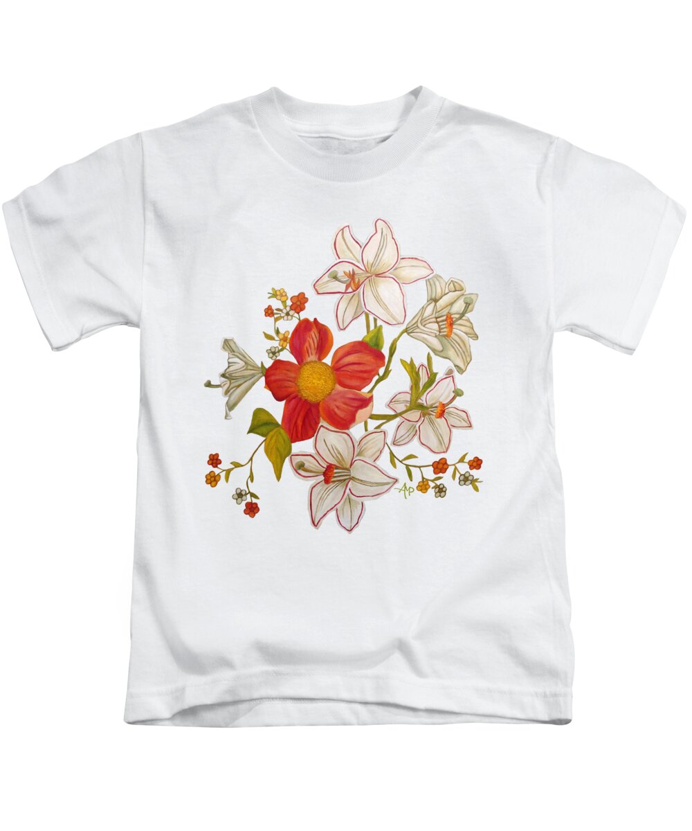 Lilies Kids T-Shirt featuring the painting Cheering Up Your Day I by Angeles M Pomata