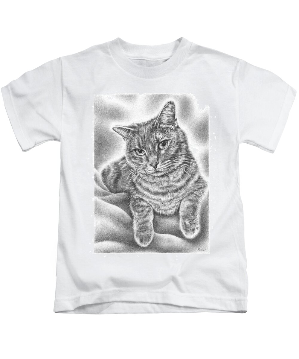 Cat Kids T-Shirt featuring the drawing Chilling Cat by Casey 'Remrov' Vormer