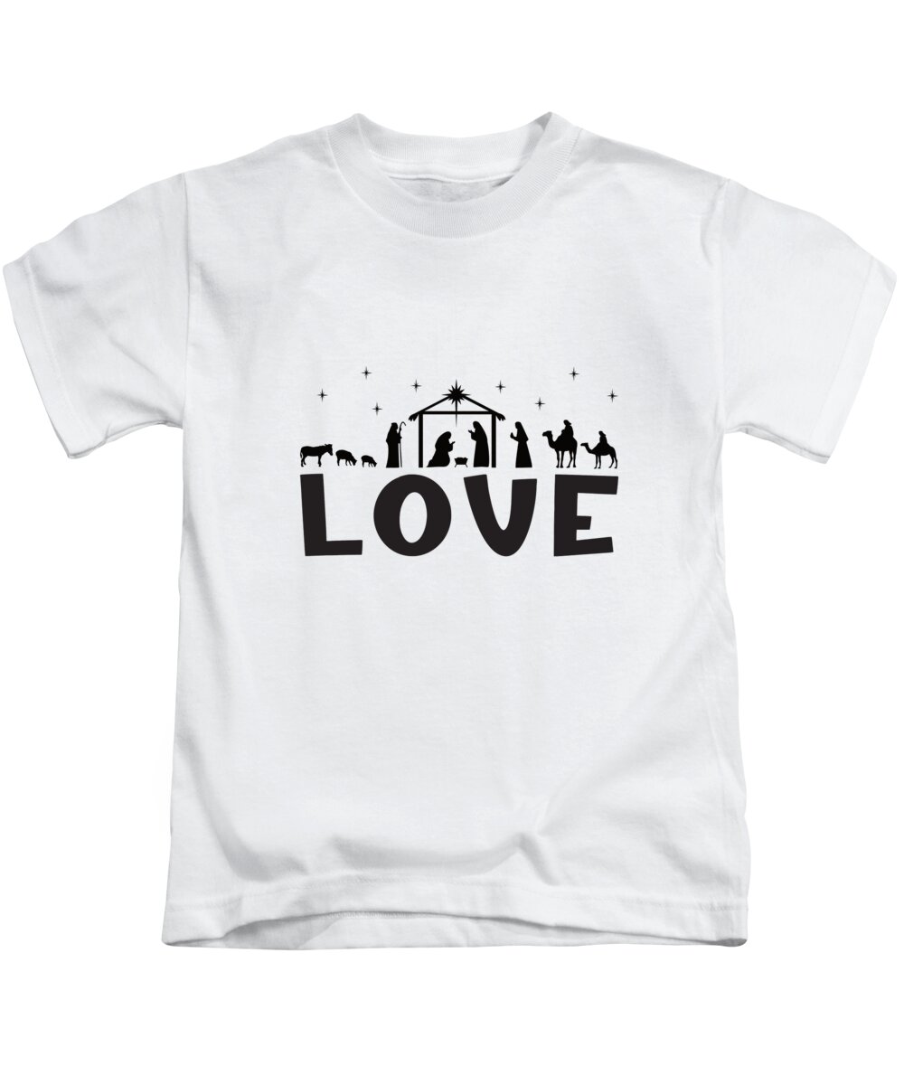 Christian Christmas Kids T-Shirt featuring the digital art Christian Christmas Nativity - Love by Bob Pardue