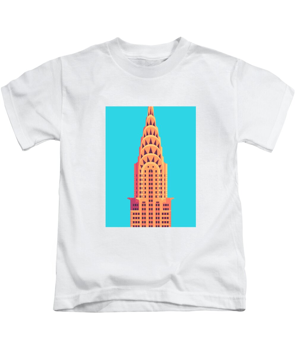 Architecture Kids T-Shirt featuring the digital art Chrysler Building - Cyan by Organic Synthesis