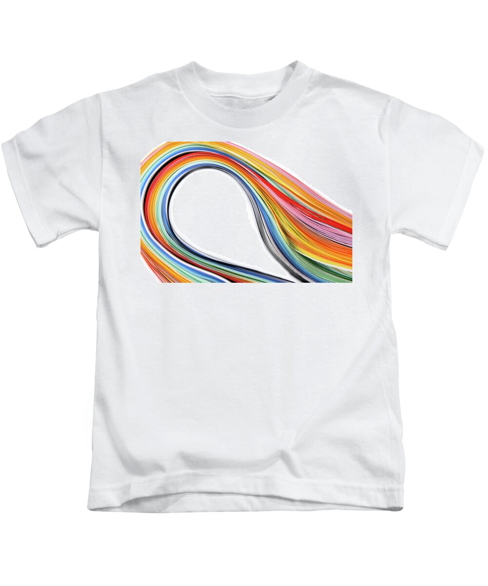 Conceptual Kids T-Shirt featuring the photograph Close Up Of The Abstract Rainbow Wavy Colors Paper Texture Background by Severija Kirilovaite