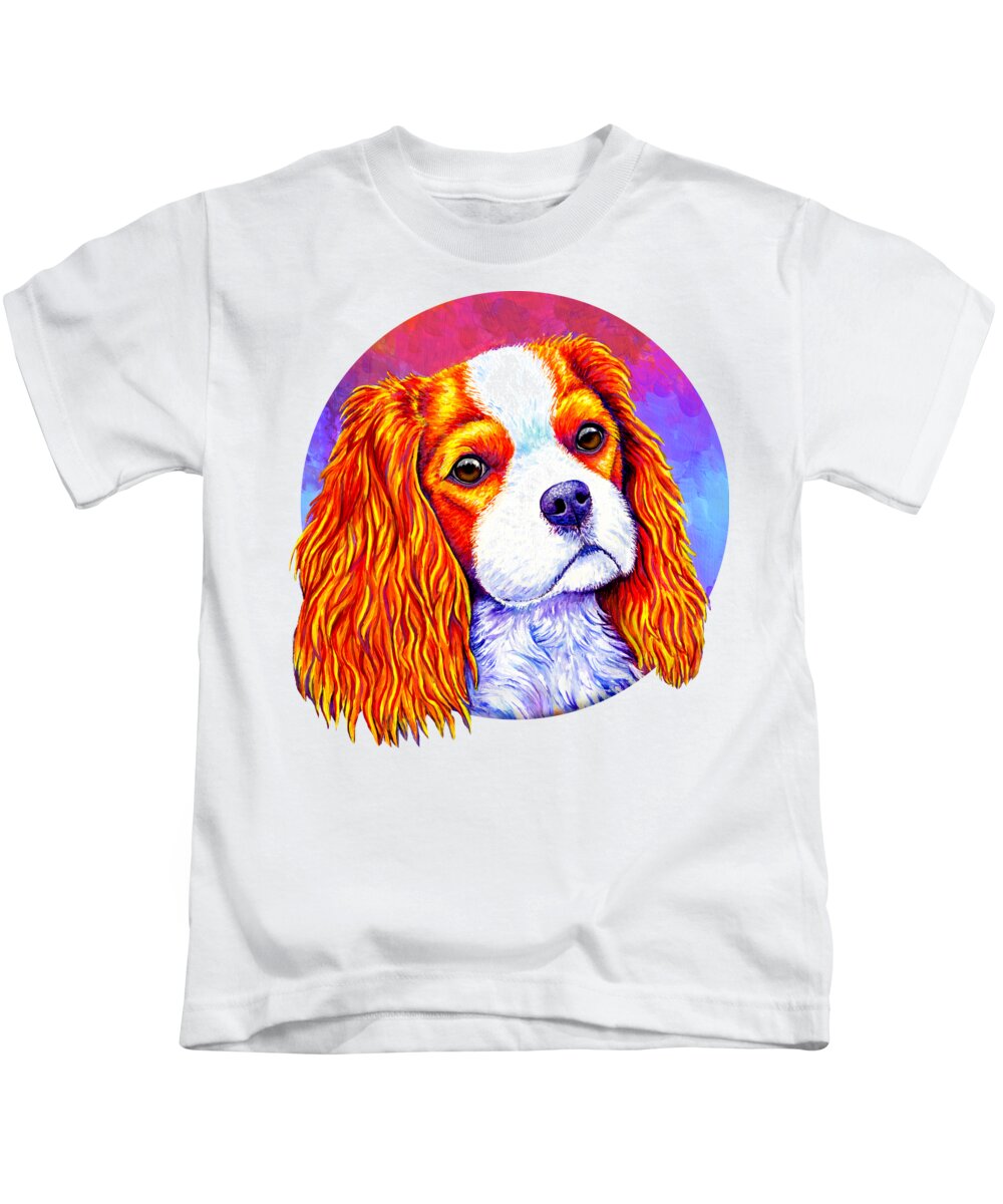 Cavalier King Charles Spaniel Kids T-Shirt featuring the painting Colorful Cavalier King Charles Spaniel Dog by Rebecca Wang