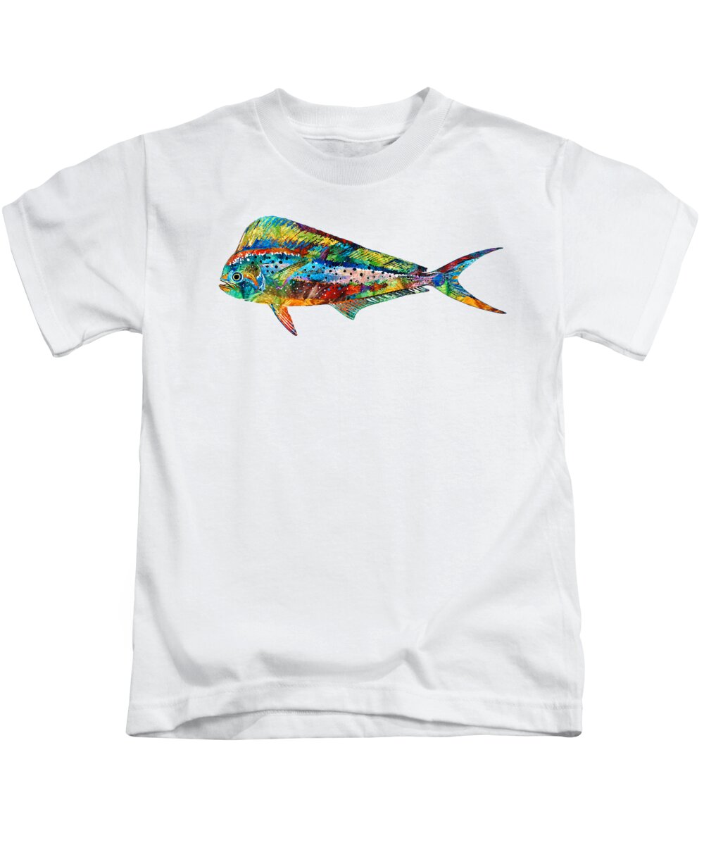Fish Kids T-Shirt featuring the painting Colorful Dolphin Fish by Sharon Cummings by Sharon Cummings