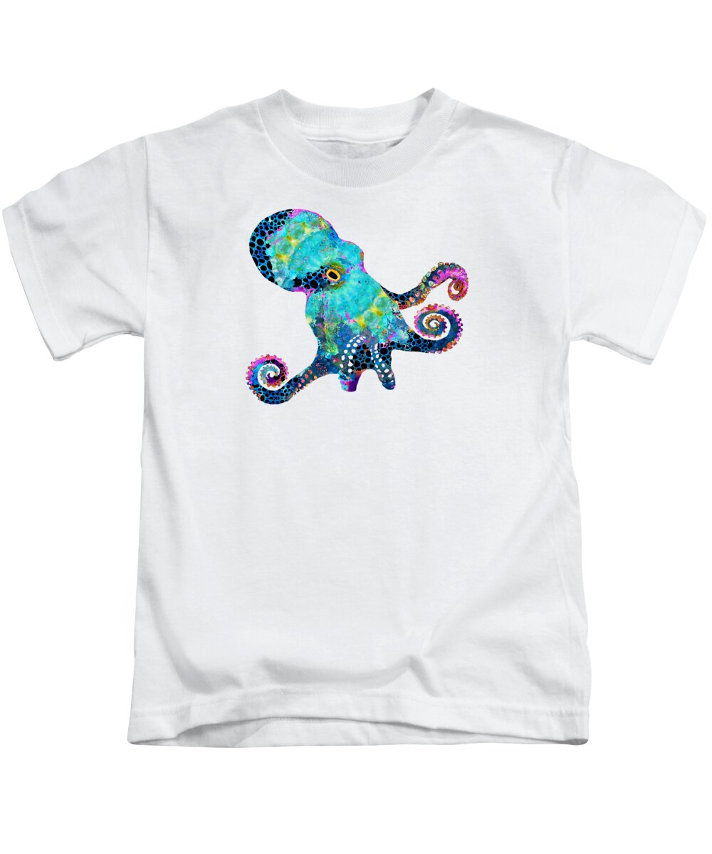 Mandala Kids T-Shirt featuring the painting Colorful Mandala Octopus - Fun Beach Art - Sharon Cummings by Sharon Cummings