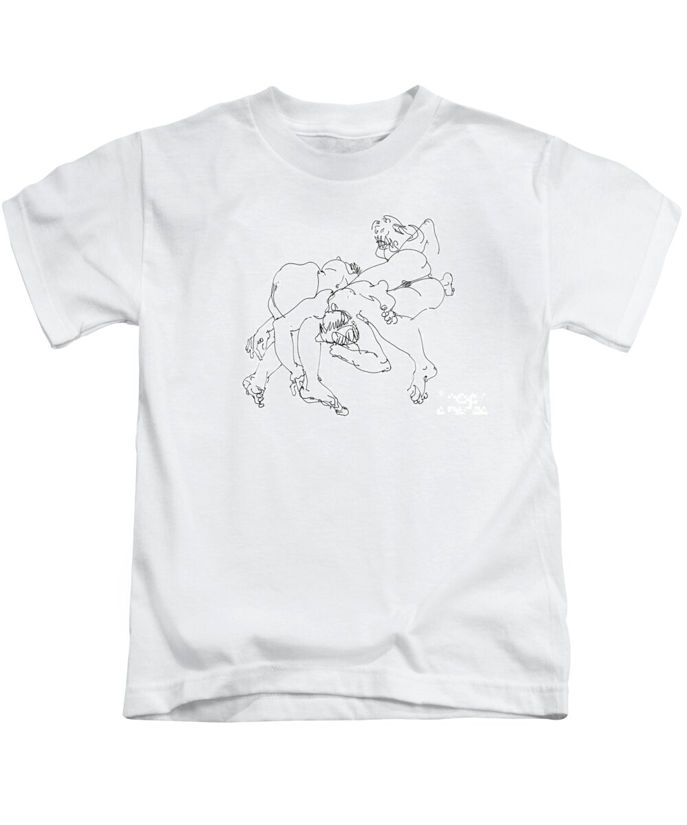 Couples Kids T-Shirt featuring the drawing Couples Erotic Art 1 by Gordon Punt